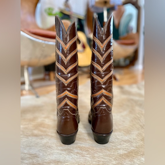 Vintage Tony Lama Western Boots | Women’s 7 | Leather | Brown Orange & Yellow - Picture 3 of 9